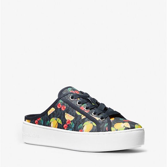 Michael Kors Poppy Logo Slip-On Slide Sneaker Navy Multi - Picture 1 of 4